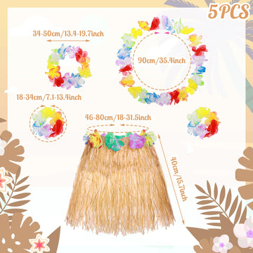 Abeillo 5 Pack Hawaiian Hula Grass Skirt, Hula Dancing Skirt With Flower Costume Accessory Hawaiian Hula Party Dress Up(Gold)