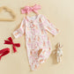 Ayalinggo Valentines Baby Girl Outfit Bowknot Heart Footie Romper Long Sleeve Onesie Newborn Christmas Clothes (Purple Letter, 3
