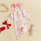 Doisbetthsay Valentines Day Baby Girl Outfit Long Sleeve Heart Print Romper Bodysuit Jumpsuit With Headband Baby Clothes (Bunny