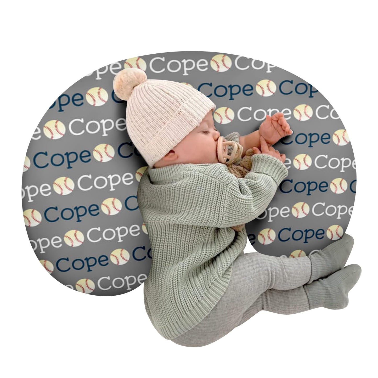 Rucekia Baby Nursing Pillow Cover - Personalized Name Baseball Theme Breastfeeding U-Shaped for Bottle Feeding, Ultra Soft Comfo