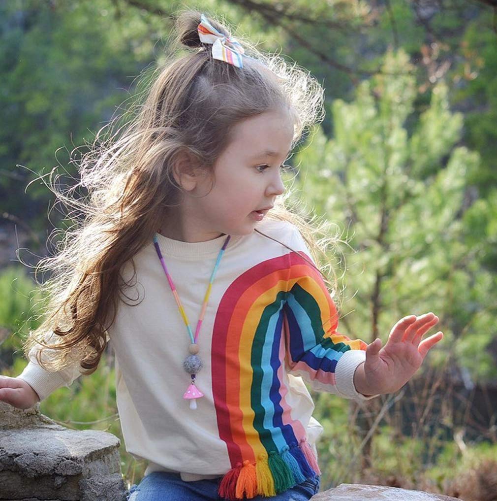 Toddler Kids Baby Girl Boy Long Sleeve Tassel Rainbow Sweatshirt Casual Shirt Pullover Tops (Beige, 6-12 Months)