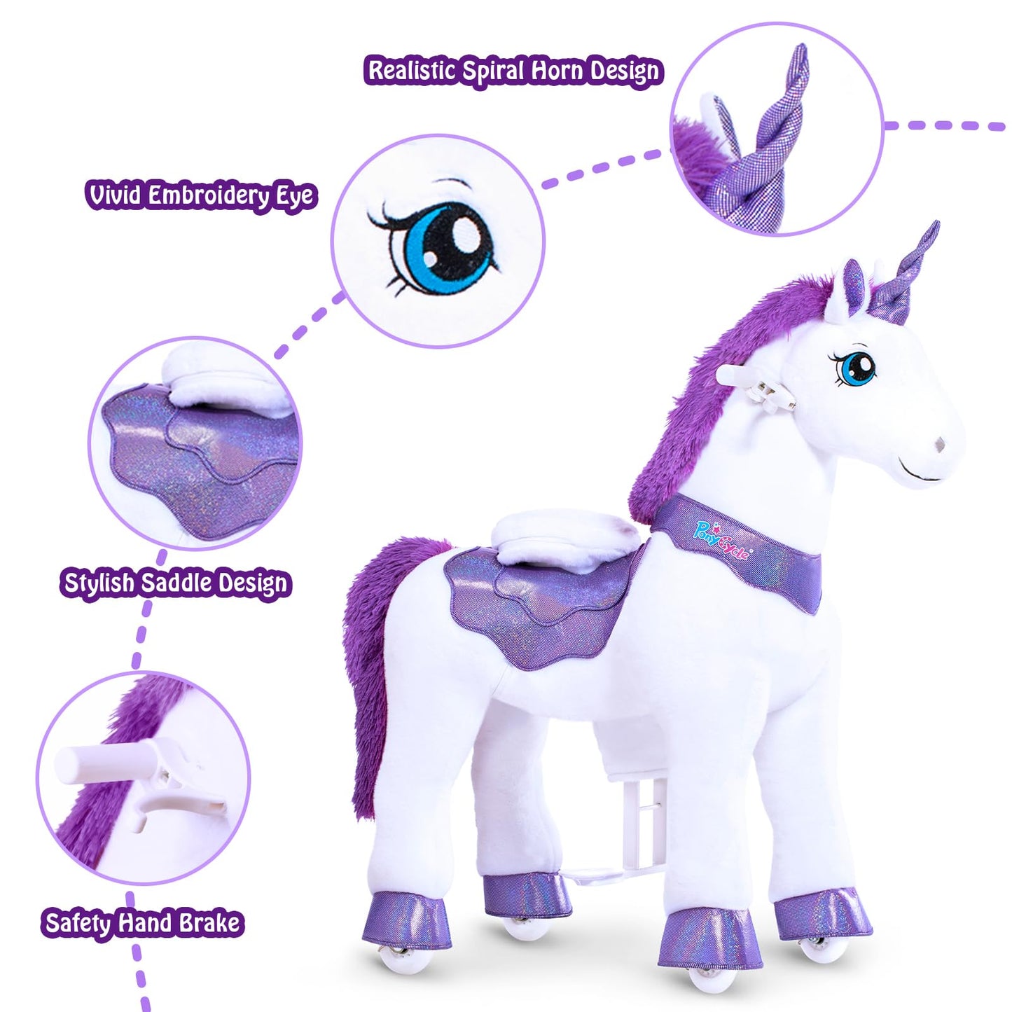 PonyCycle Ride on Unicorn for Kids 4-8 with Brake, Unicorn Gifts for Girls (35.4 Height/Size 4) Plush Interactive Riding Rocking