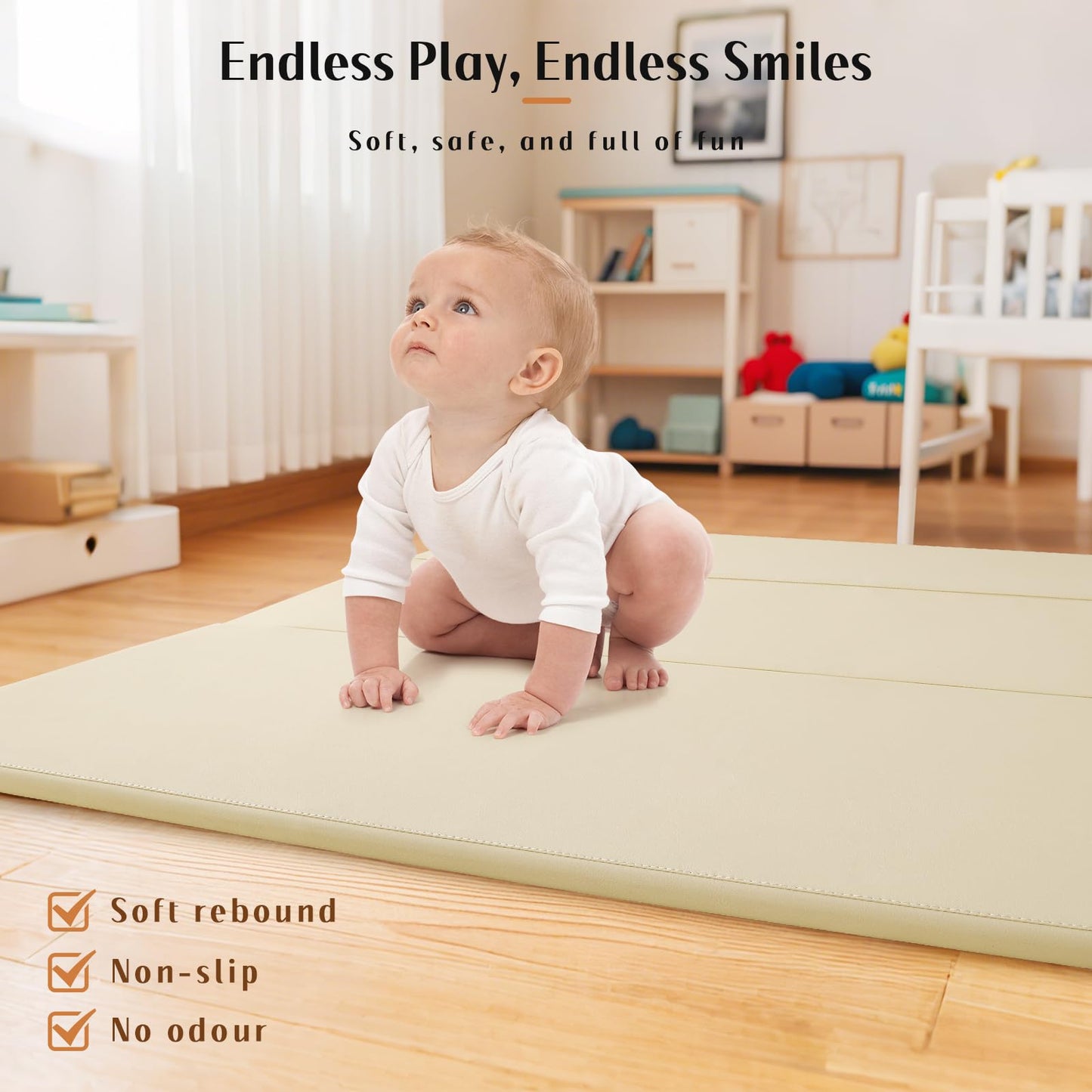 Todiby Foam Baby Play Mat: Pu Leather Waterproof Kids Playmat - Trifold Floor Mat - Large Play Mat For Playpen Thick Pad Fodable