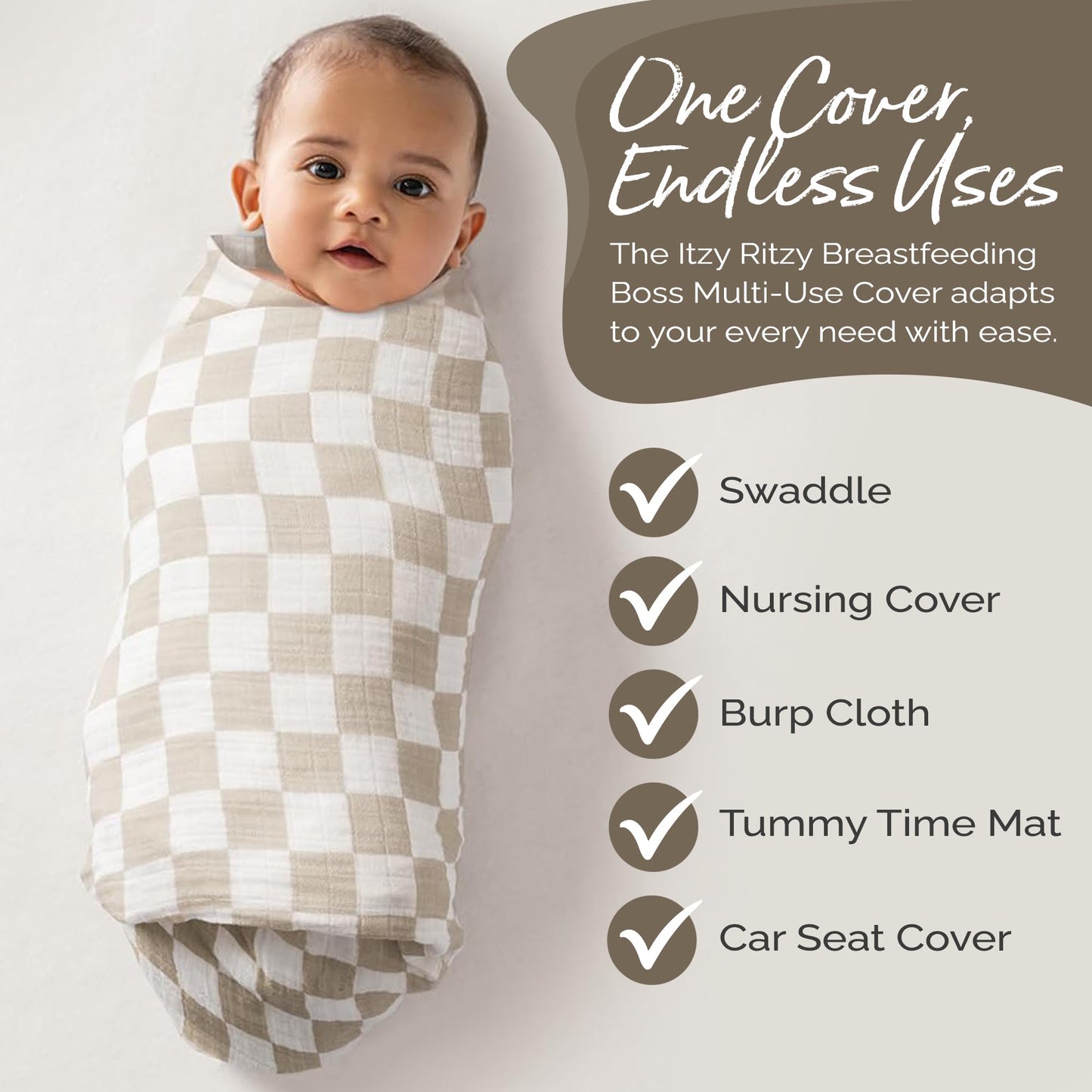 Itzy Ritzy Breastfeeding Boss Multi-Use Cover - A Nursing Cover, Swaddle, Car Seat Cover, Tummy Time Mat & Burp Cloth All In One
