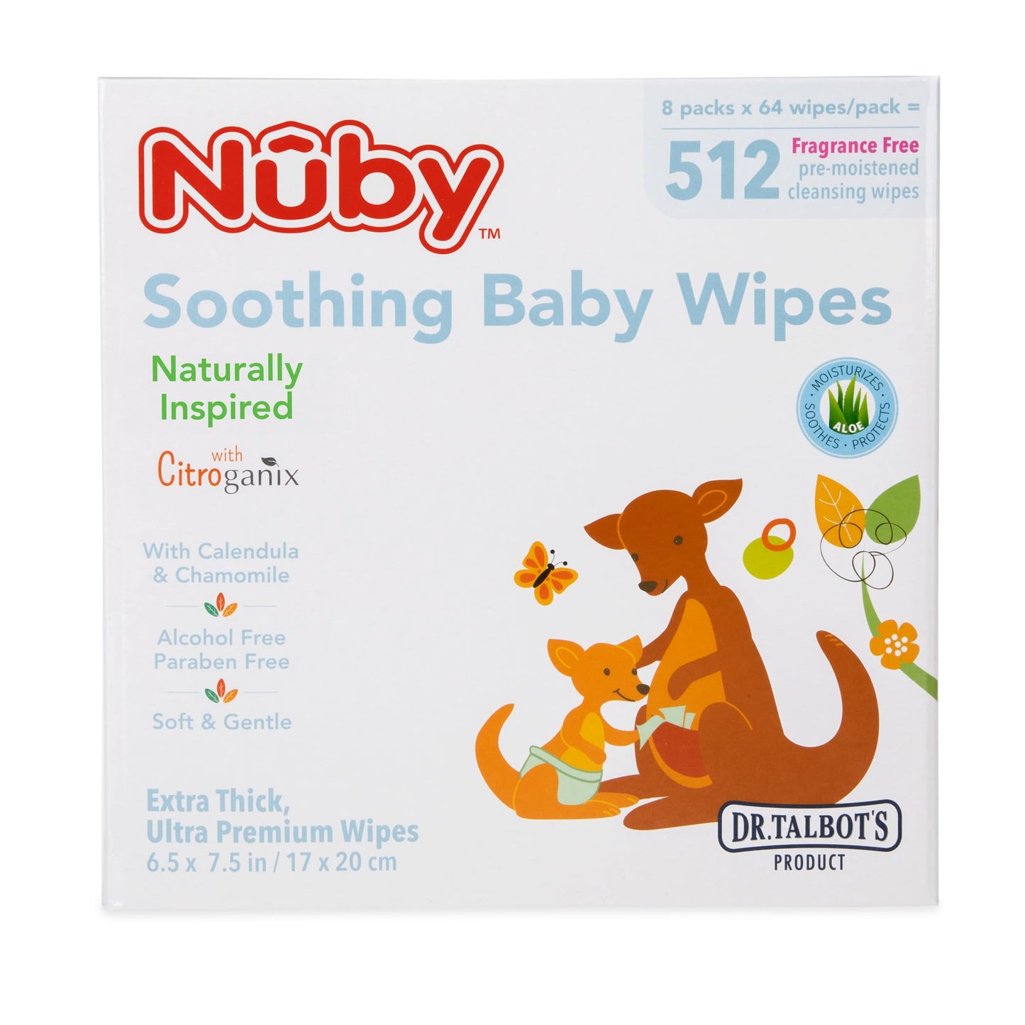 Nuby'S Soothing Ultra Premium Baby Wipes Naturally Inspired With Chamomile, Aloe, And Citroganix, Fragrance Free, Extra Thick, 5