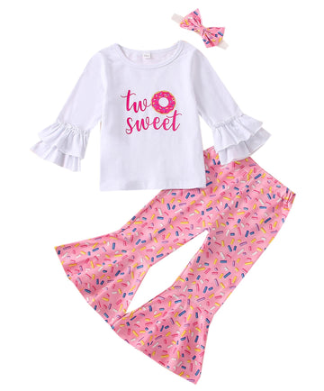 Newborn Baby Girls Pink Striped Tutu Dress First Birthday Skirt Outfits Casual Donut Print Girls Clothes Headband 2Pcs Set (U-Tw
