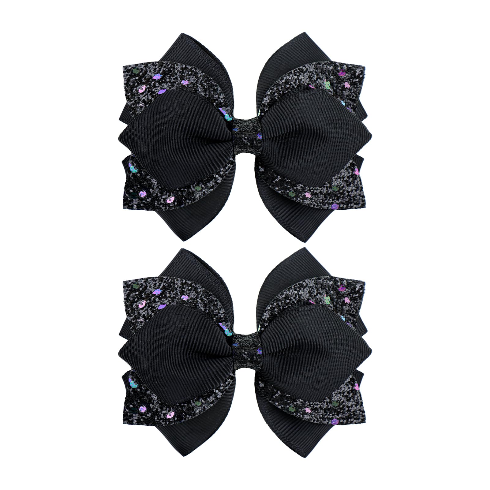 YanJie 2Pcs 3.5 Hair Bows for Women Black Bow for Girls Glitter Hair Accessories Halloween Bows with Clips Girl Gifts Black Sp