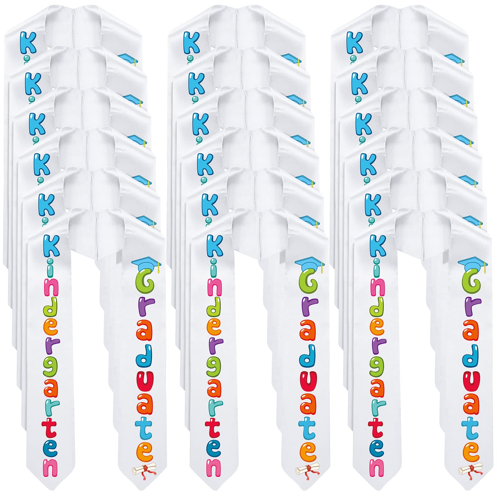 Cindeer 24 Pieces Kindergarten Graduate Stole 45 Inch Unisex Grad Sash for Kids Classroom Graduation Party Photo(White)
