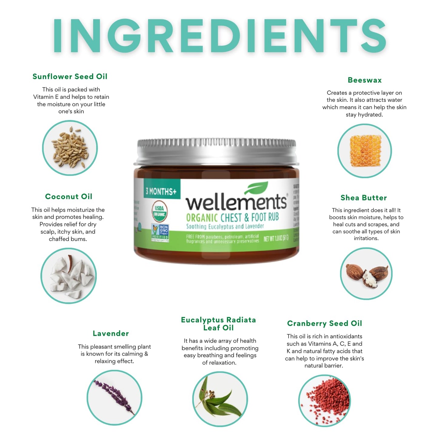 Wellements Organic Baby Chest and Foot Rub | Soothes and Comforts with Eucalyptus and Lavender | Certified Organic | Free From P