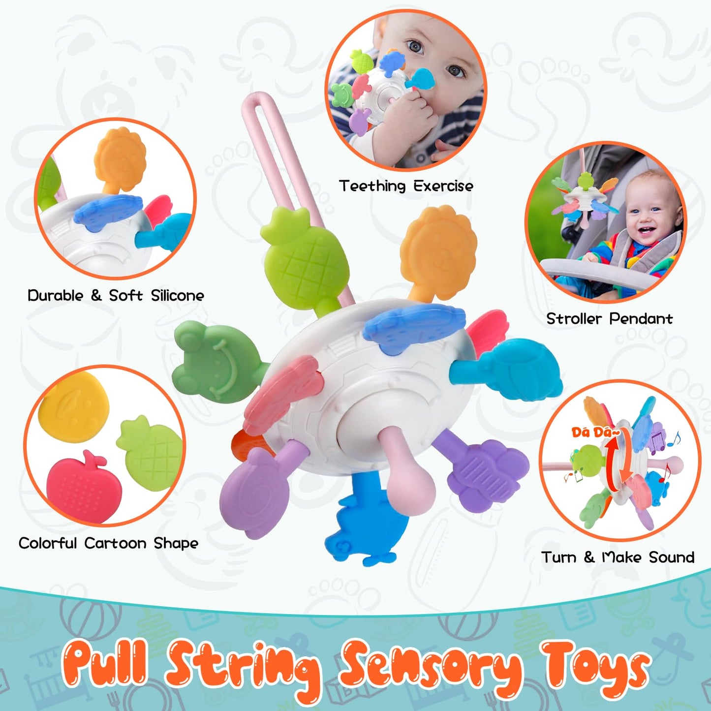 Wuzhineisn Montessori Baby Toys for Ages 6-18 Months - Pull String Teether, Stacking Blocks, Sensory Shapes Storage Bin, Infant