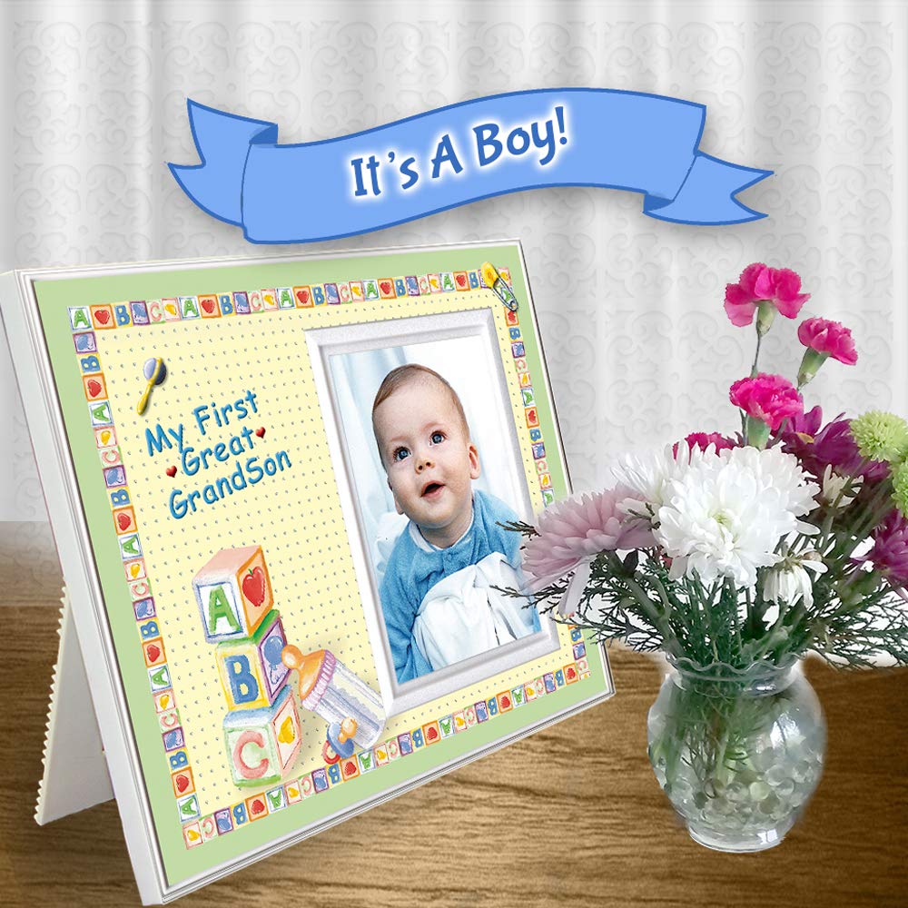 My First Great Grandson Picture Frame | New Great Grandparent Baby Announcement Gift - Sized For Tabletop 8.25 X 7 In | Holds A