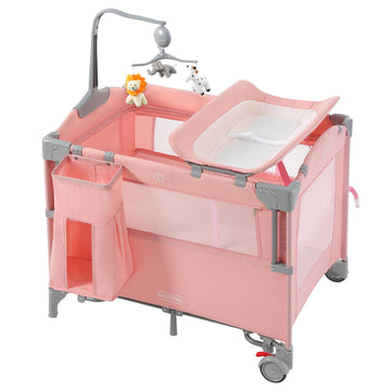 Harppa Pack And Play 5 In 1, Portable Baby Playard For Travel, Baby Bassinet Bedside Sleeper With Mattress, Rolling Bassinet For