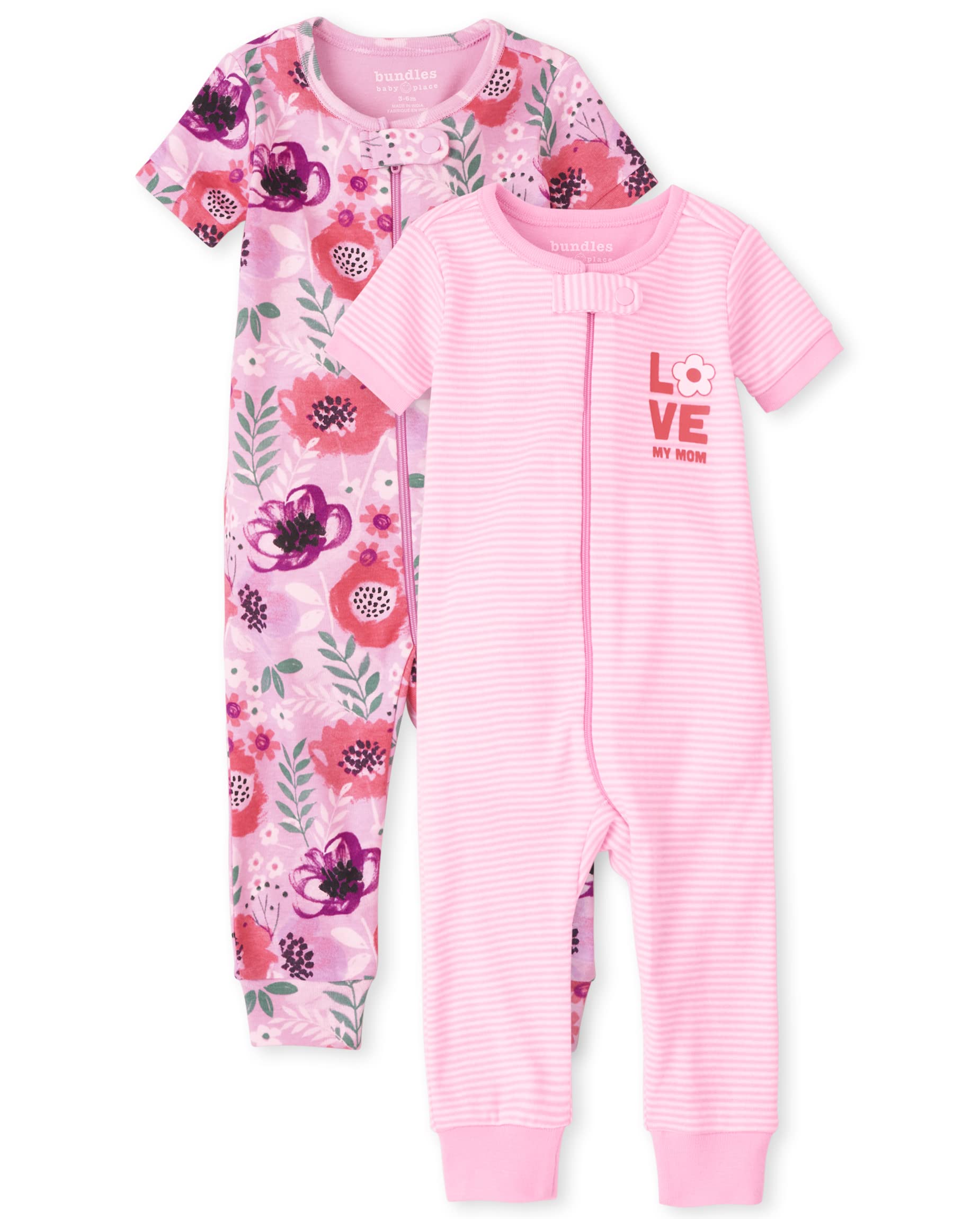 The Childrens PlaceThe Childrens Place Baby Toddler Girls Snug Fit 100% Cotton Zip-Front One Piece Footed PajamaLOVE MOM/FLORA