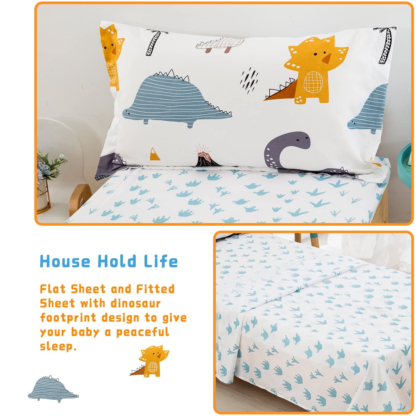 Wongs Bedding Dinosaur Toddler Bedding Set Ultra Soft Microfiber Toddler Comforter For Baby Girls Boys 4 Pieces Includes Comfort