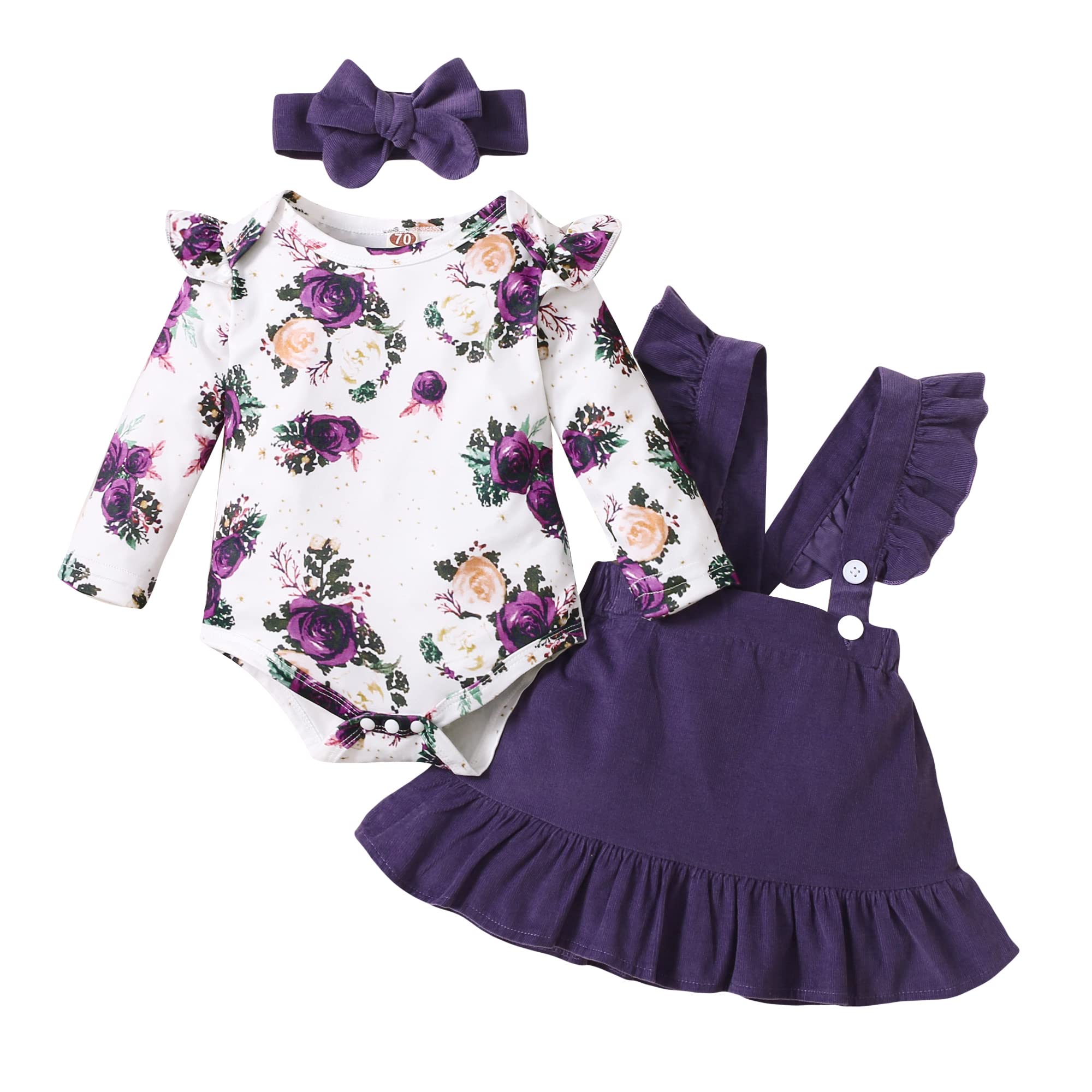 0-6 Months Baby Girl Clothes Toddler Girl Onesies Purple Suspender Skirt Set Lon WBBAPB09JRPTNBK