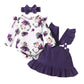 0-6 Months Baby Girl Clothes Toddler Girl Onesies Purple Suspender Skirt Set Long Sleeve Ruffle Romper Infant Jumpsuit Bodysuit