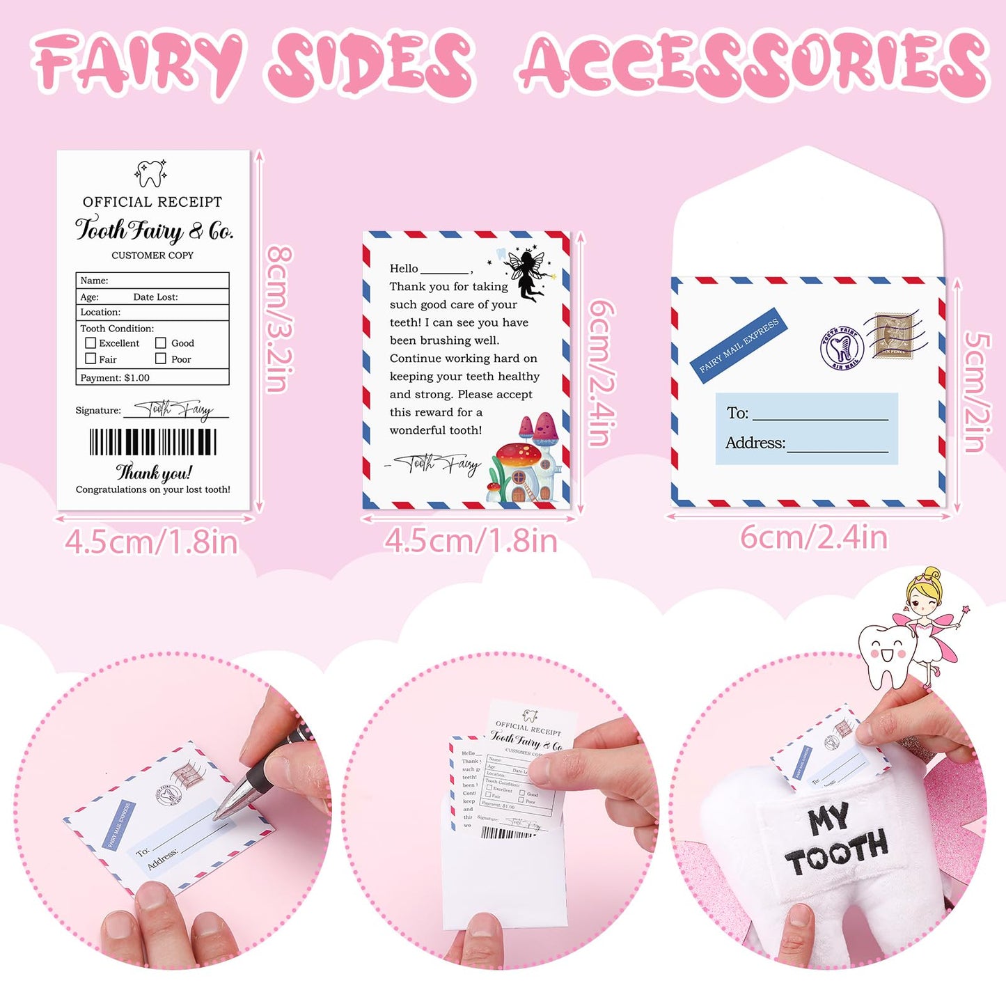 Threehoney Tooth Fairy Pillow Kit Includes Toothfairy Pillow With Pocket Fairy Glitter Receipt Envelope Card, Toothfairy Plush K