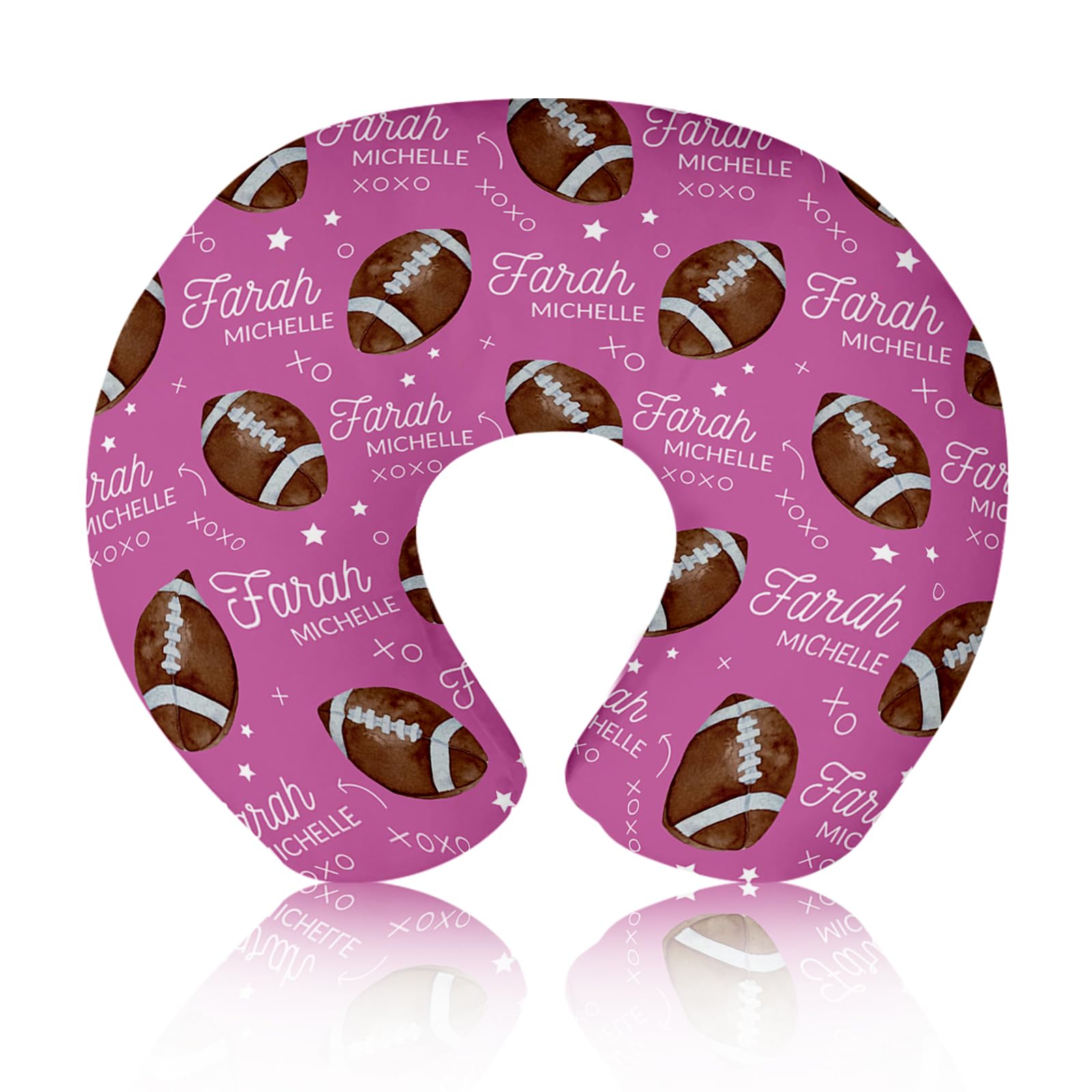 Rucekia Baby Nursing Pillow Cover - Personalized Name Pink Football Breastfeeding U-Shaped for Bottle Feeding, Ultra Soft Comfor