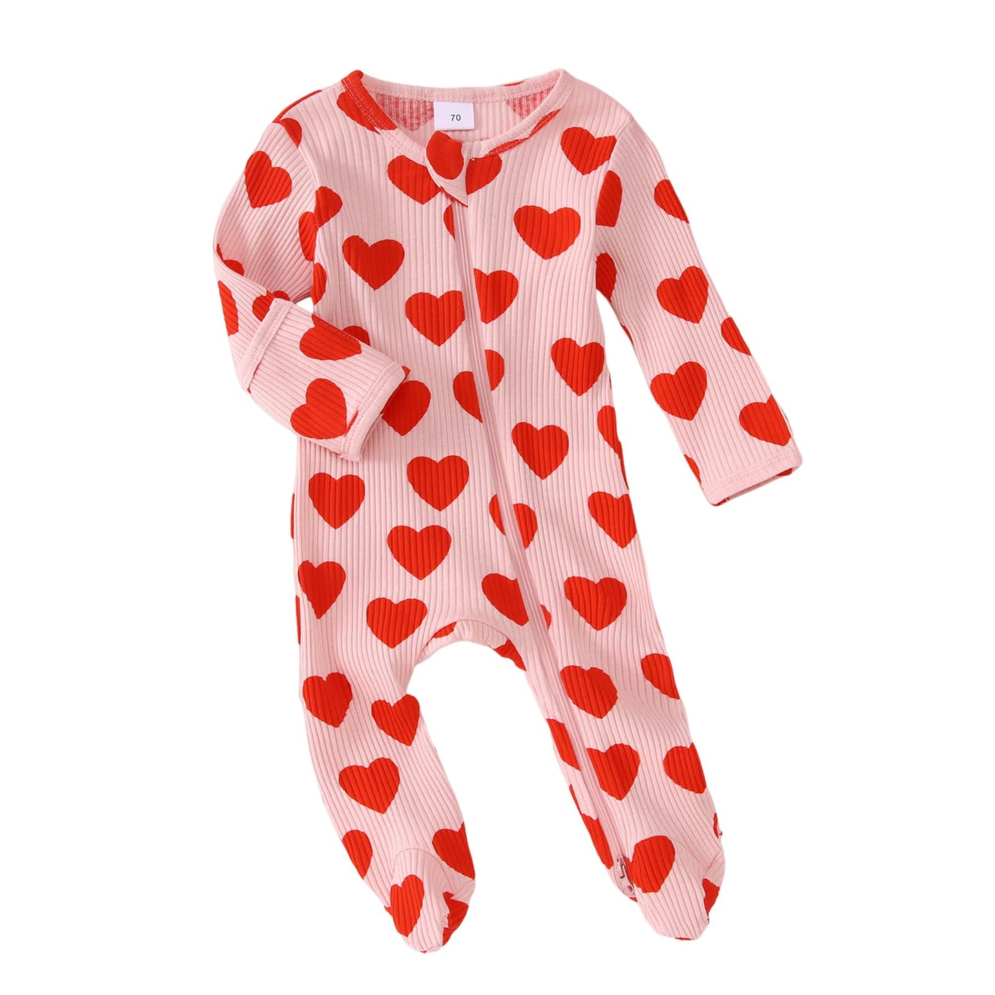 Gliglittr Newborn Infant Baby Girl Valentine'S Day Romper Long Sleeve Bodysuit Cute Heart Print Ribbed Onesie Jumpsuit(Pink1,3-6