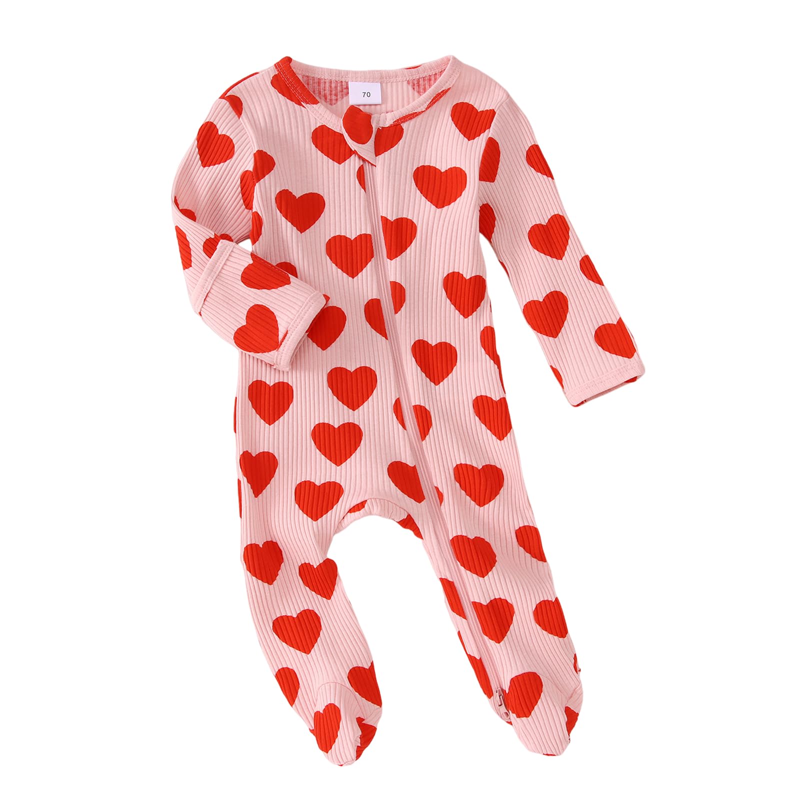 Gliglittr Newborn Infant Baby Girl Valentine'S Day Romper Long Sleeve Bodysuit Cute Heart Print Ribbed Onesie Jumpsuit(Pink1,3-6