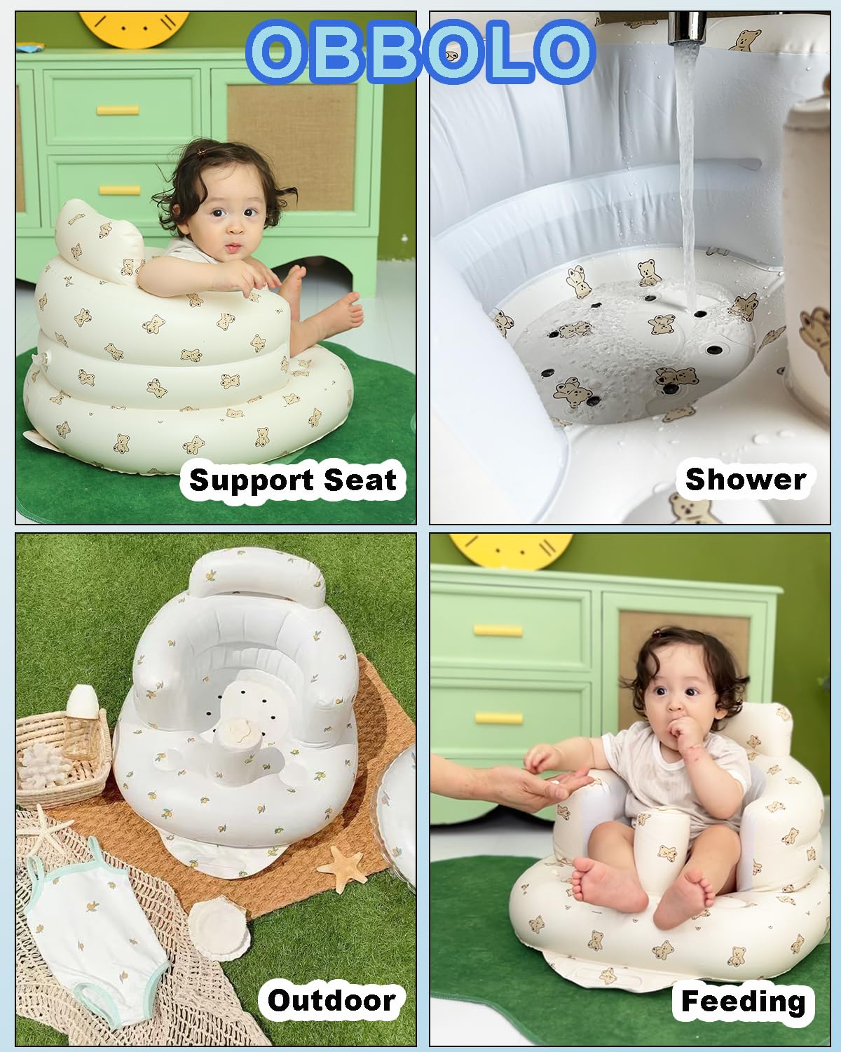 Obbolo Baby Inflatable Seat, Built In Air Pump Baby Chair Seat For Sitting Up 3-36 Months, Toddler Chair For Infant Gift