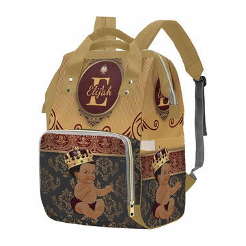 M Yescustom Personalized Diaper Bag, Vintage Custom Brown Crown Prince Diaper Bag With Name, Waterproof Diaper Bag Backpack Momm