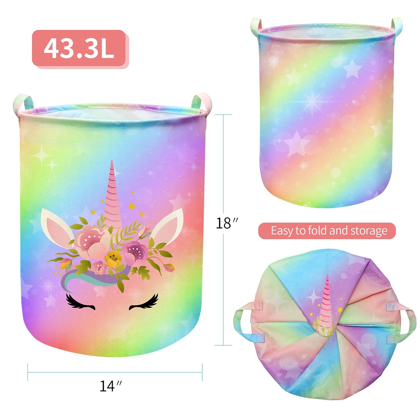 Unicorn Laundry Basket Hamper Large Sized Round Storage Basket Waterproof Bin Collapsible Laundry Basket For Girls Room Organize