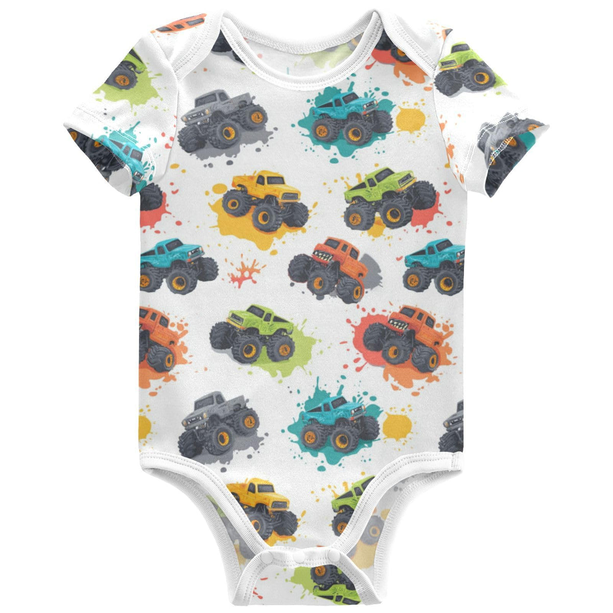 Pigsaly Cartoon Monster Trucks Unisex Baby Bodysuits Race Car Star Newborn Short Sleeve Summer Jumpsuit Boy Girl 9M
