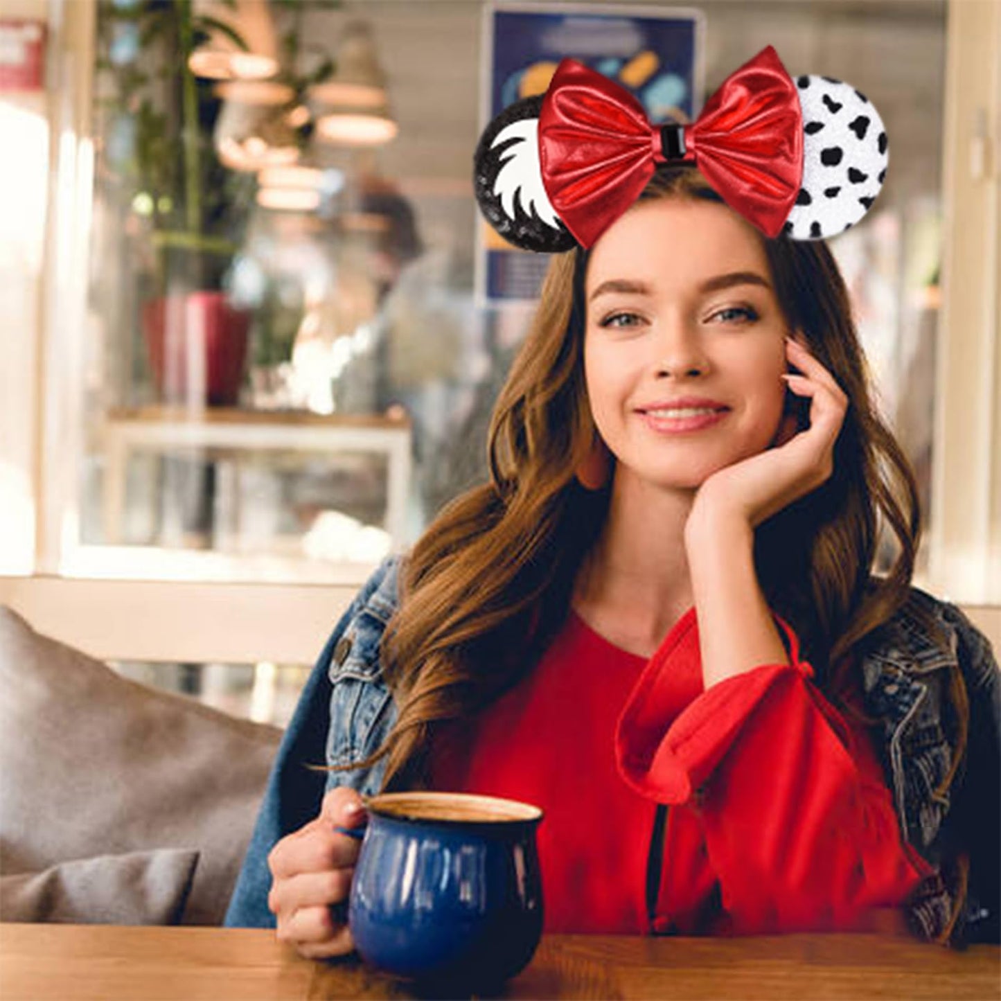 Seamoy Sequin Minnie Ears, Cruella Mouse Ears Headband, Black & White Cruella Devil Costume Hair Accessory For Women & Girls