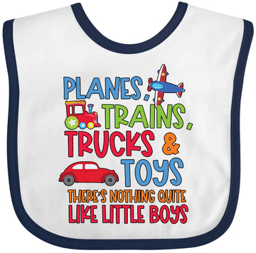 Inktastic Planes Trains Trucks And Toys Nothing Quite Like Little Boys Baby Bib White And Navy 3B18D