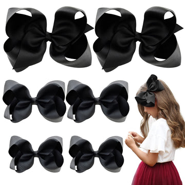 Aileam Hair Bows For Girls 6Pcs Girls Toddler Bows Clips Black Grosgrain Ribbon Alligator Clips Kids Hair Accessories (6Inch   2