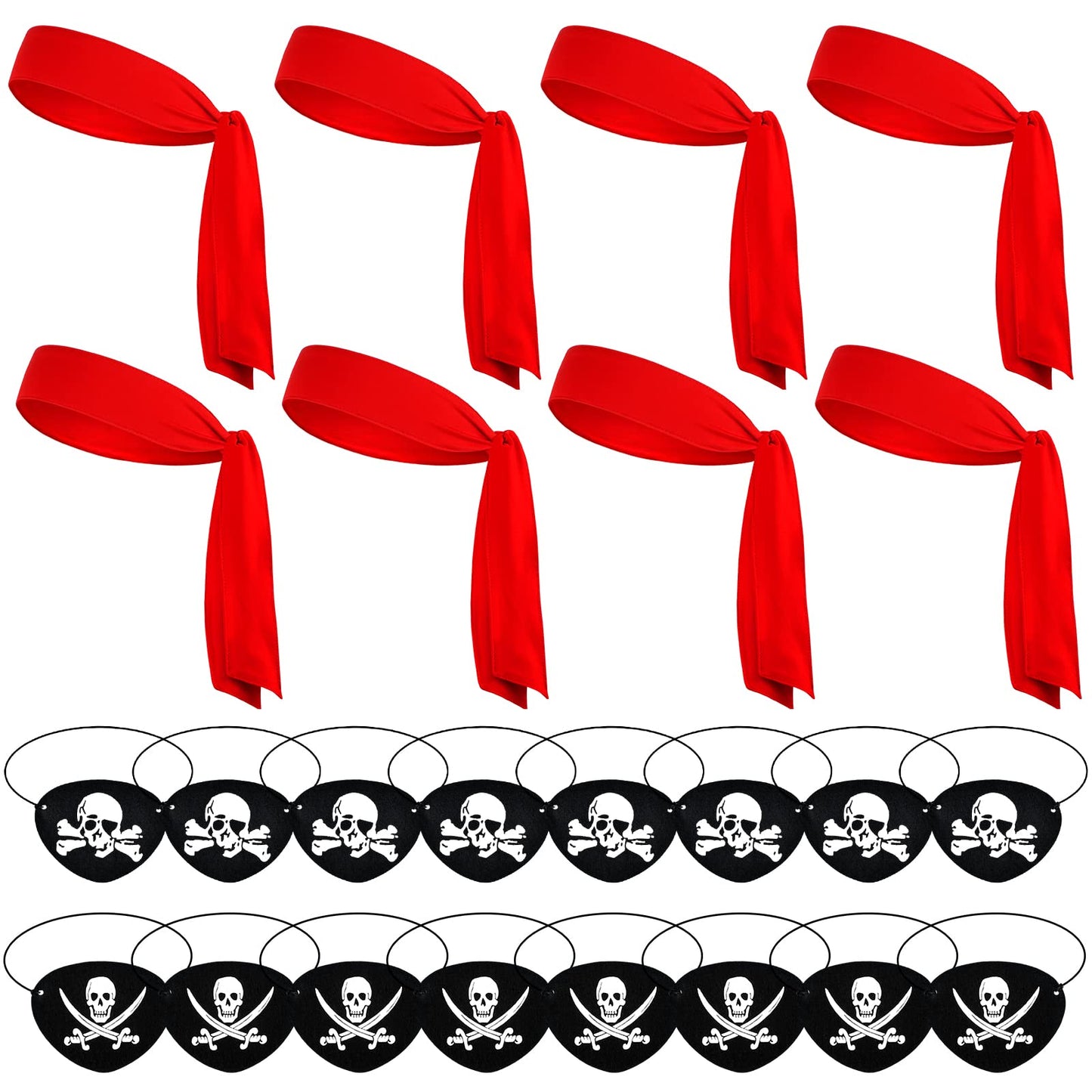 24 Pcs Halloween Pirate Party Supplies, Pirate Accessories Include 8 Red Pirate Head Bandana Tie Headband Sports Headwear Ties 1
