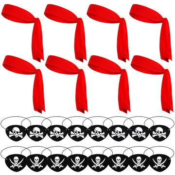 24 Pcs Halloween Pirate Party Supplies, Pirate Accessories Include 8 Red Pirate Head Bandana Tie Headband Sports Headwear Ties 1