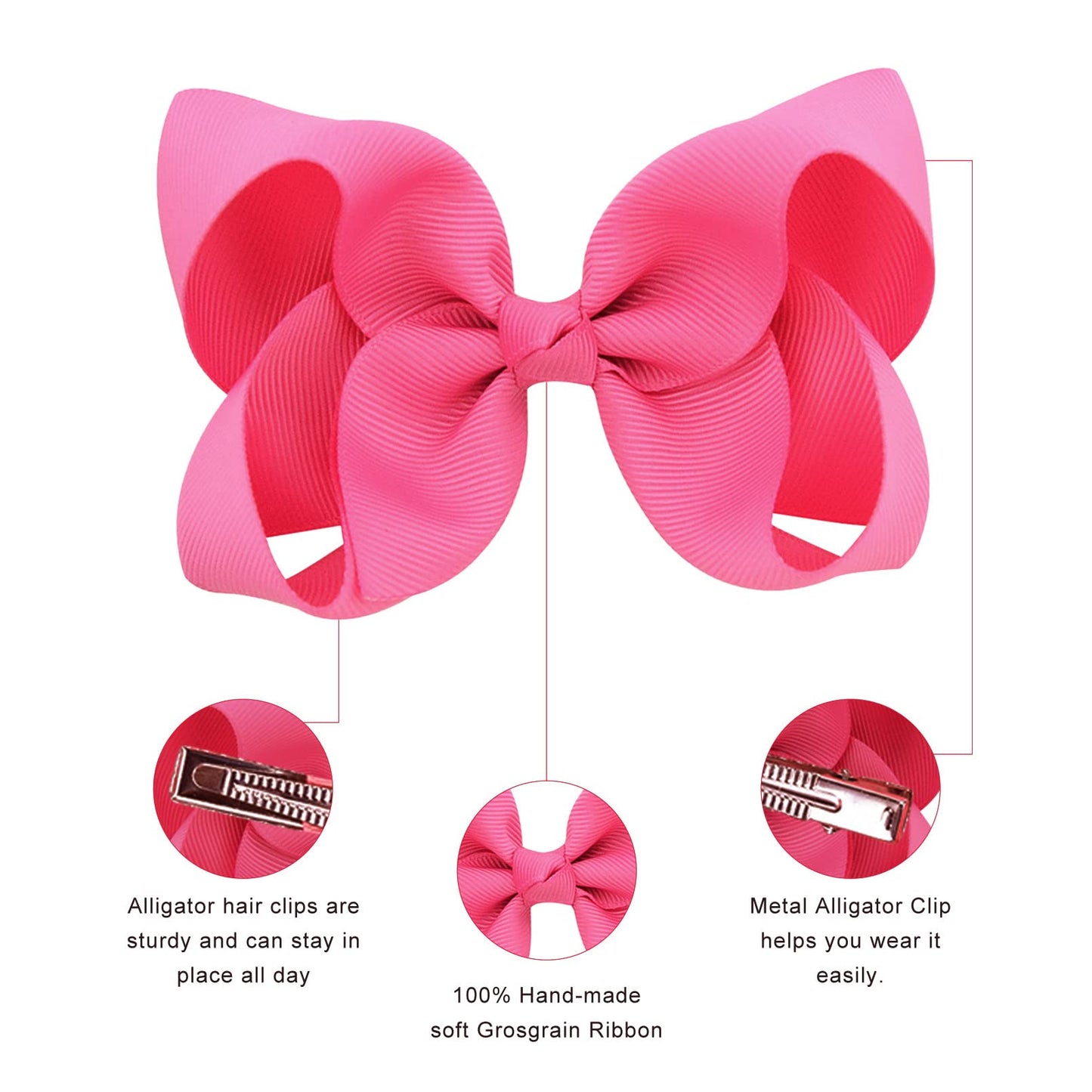 Deeka 16 Pcs 4' Hand-Made Hair Bow Grosgrain Ribbon Solid Color Hair Bow Alligator Clips Hair Accessories For Little Teen Toddl
