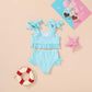 Younger Tree Toddler Girls Two Pieces Swimsuit Color Block Stripe Swimwear Summer Beach Bathing Suit 18M-5T(Blue 12-18 Months)