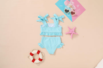 Younger Tree Toddler Girls Two Pieces Swimsuit Color Block Stripe Swimwear Summer Beach Bathing Suit 18M-5T(Blue 18-24 Months)