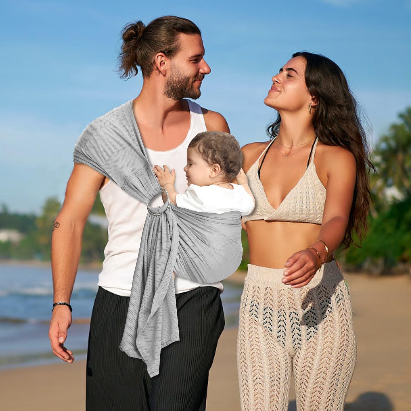 CUBY Water Baby Sling Carrier Breathable Mesh Baby Wraps Carrier Adjustable Ring Sling Baby Carrier Infant Carrier for Summer Sw