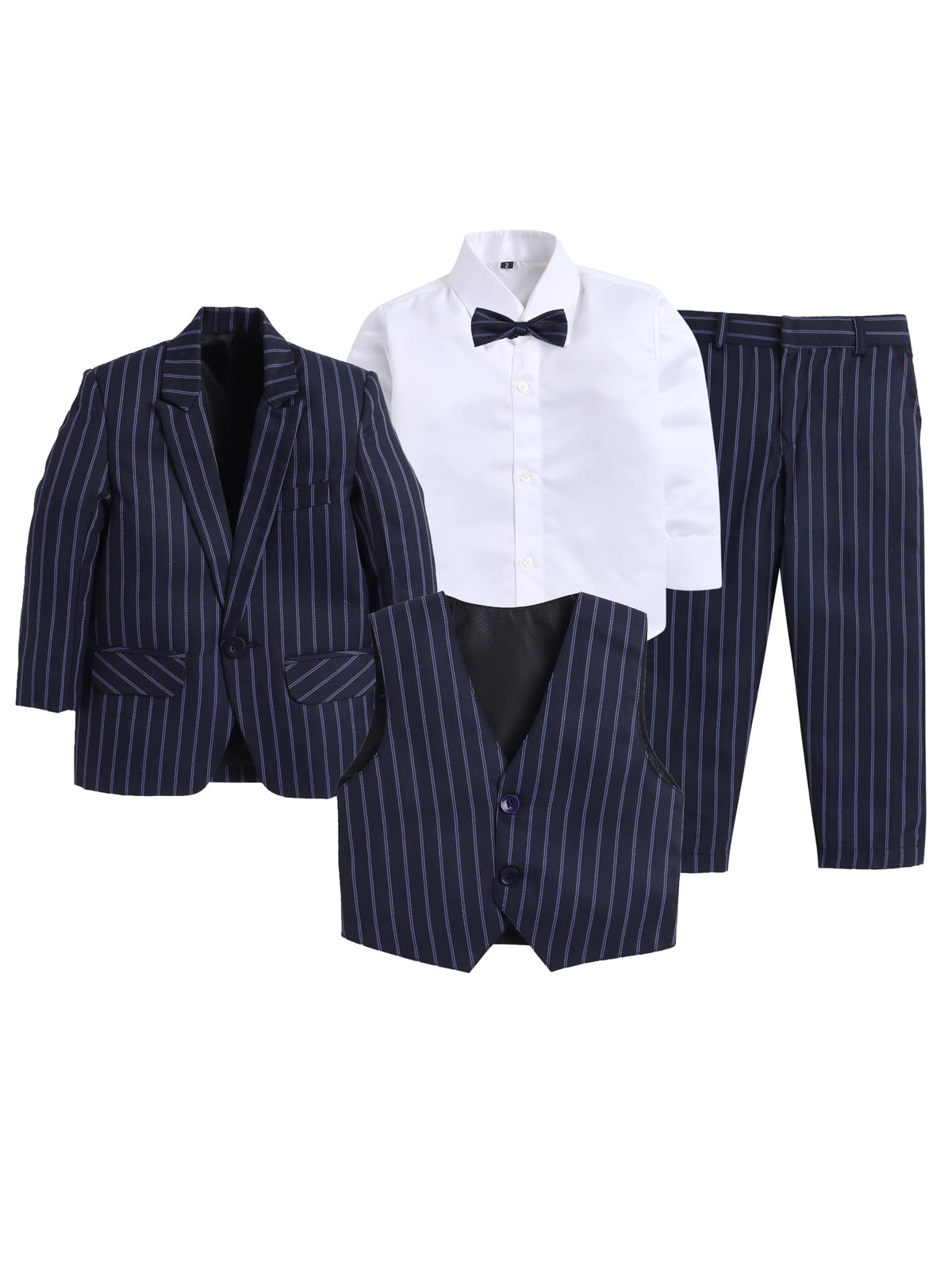 Jeetethnics Boys Navy Blue Striped Coat Suit Set With Waistcoat Shirt And Trousers (9079H)