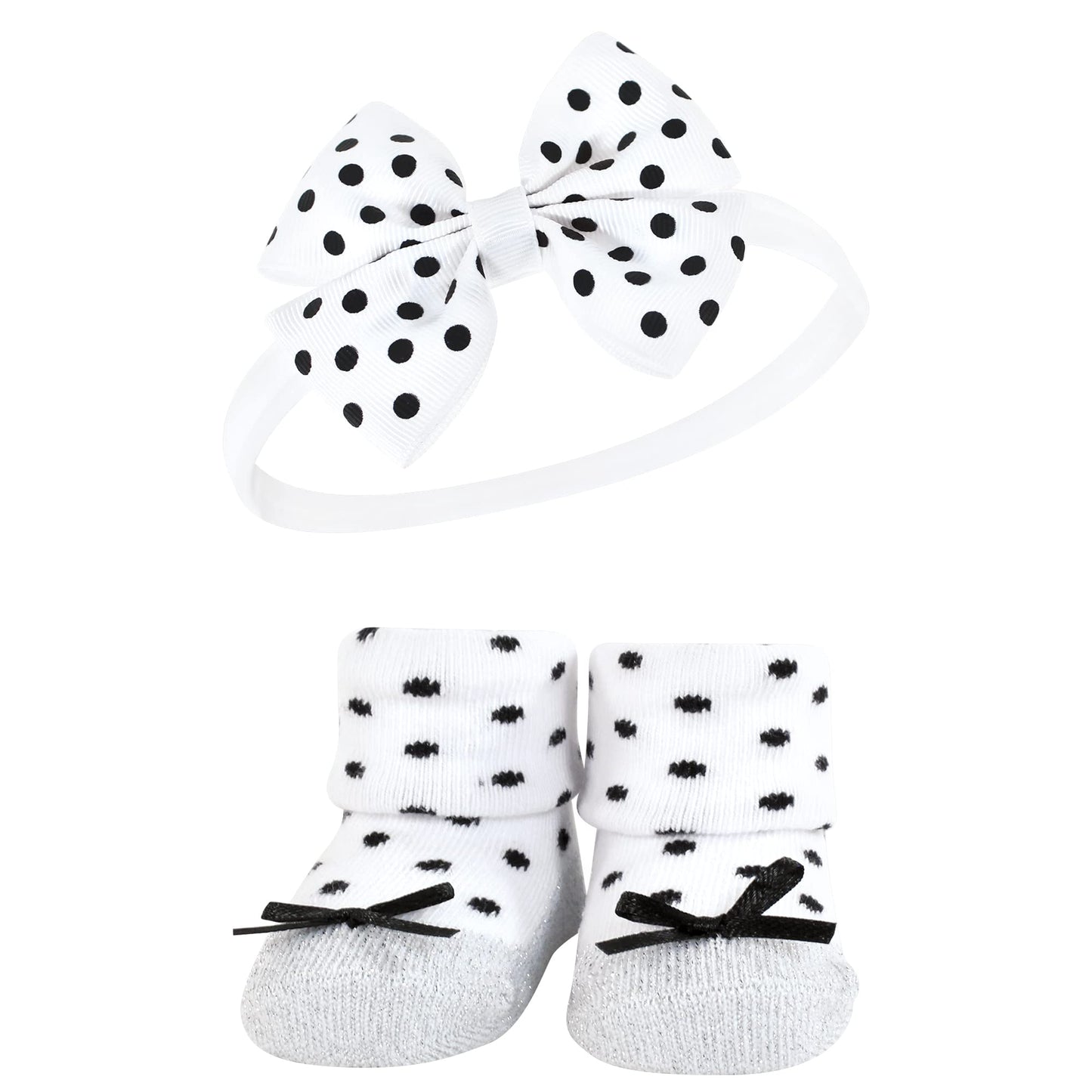 Hudson Baby Infant Girl Headband And Socks Giftset, Black Silver, One Size