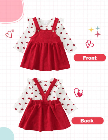 Kucnuzki Baby Girl Valentines Day Outfit 0-3 Months Baby Girl Clothes Long Sleeve Ruffle Romper Shirt Suspender Overall Dress In