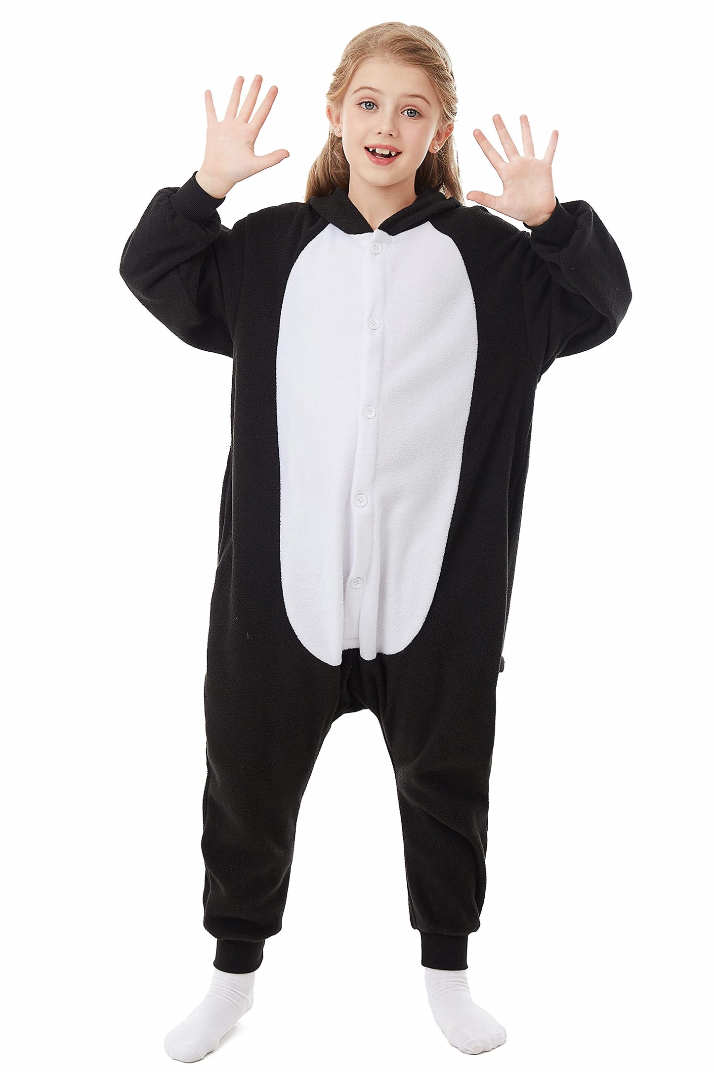 CANASOUR Peguin Onesie Kids Halloween Cosplay Costume Girls One Piece Pjs Anime Unisex Hoodie Pajamas Black For 8-10 Years Boys