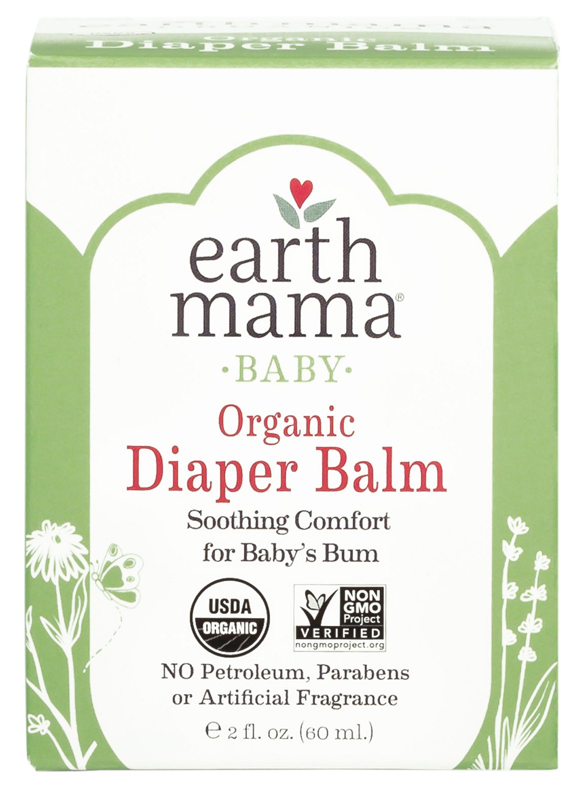 Organic Diaper Balm by Earth Mama | Safe Calendula Cream to Soothe and Protect Sensitive Skin, Non-GMO Project Verified, 2-Fluid