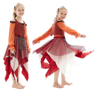 Taeyue Kids Mary Sanderson Costume Sister Halloween Cosplay Orange Witch Dress Outfit For Girls,Medium