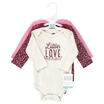 Hudson Baby Unisex Baby Cotton Long-Sleeve Bodysuits, Little Love Flowers 3-Pack, 0-3 Months
