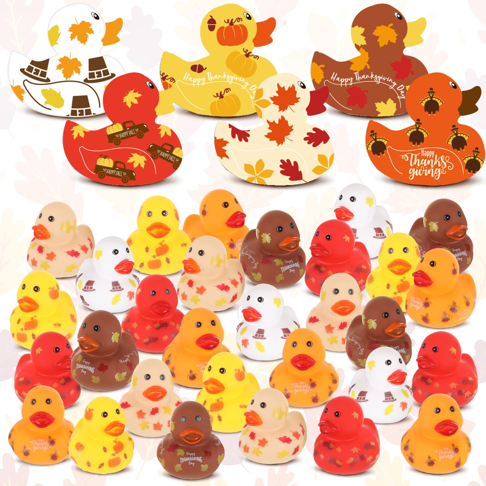Lenwen 36 Pcs 2 Inch Thanksgiving Rubber Duckies Assorted Fall Mini Rubber Ducks in Bulk Thanksgiving Themed Bathtub Toys for Gi