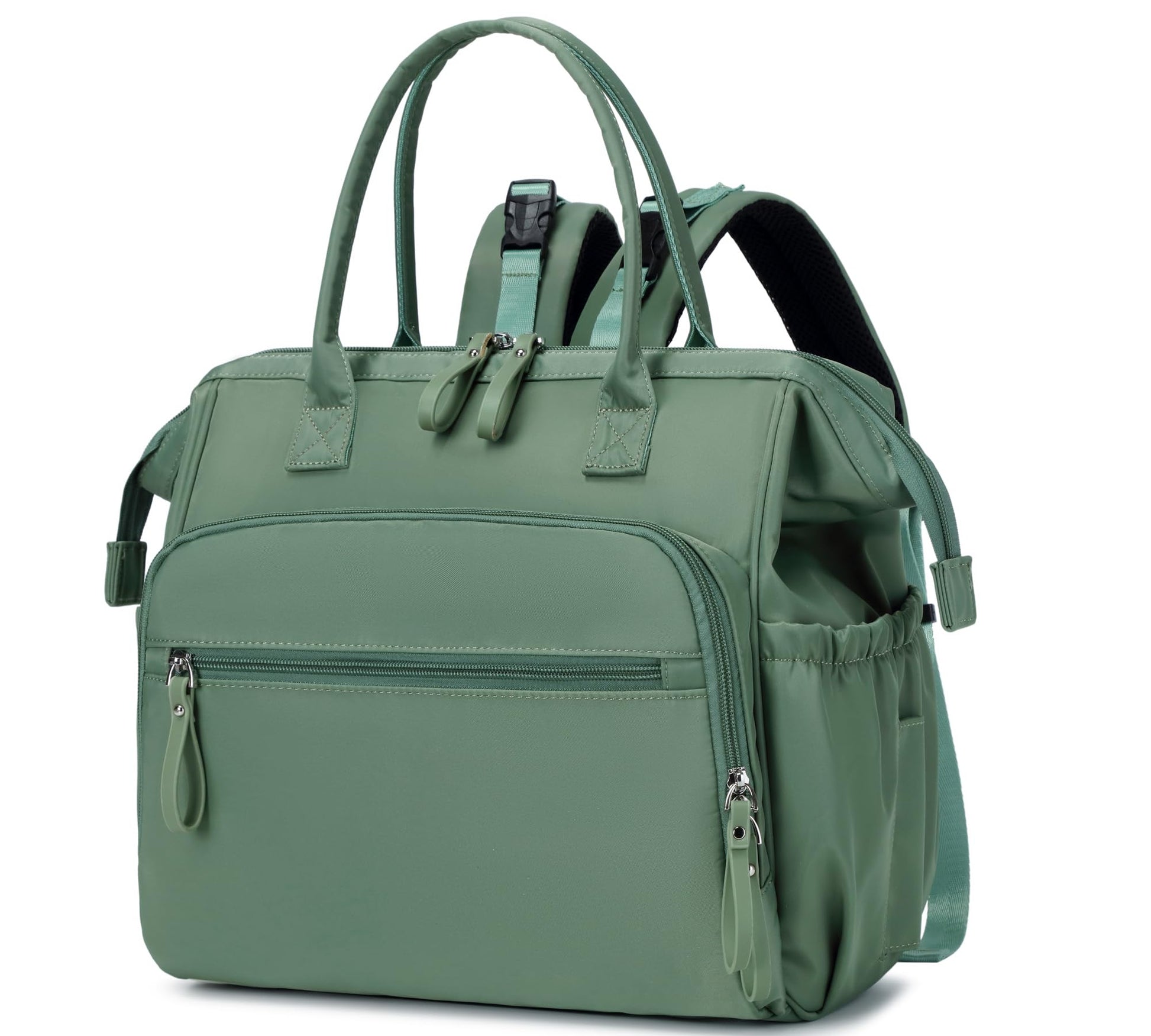 LORADI Convertible Diaper Bag Tote, Wide Open Top 14 Pockets Stylish Baby Diaper Bag with Stroller Buckle, Water-resistant (Gree