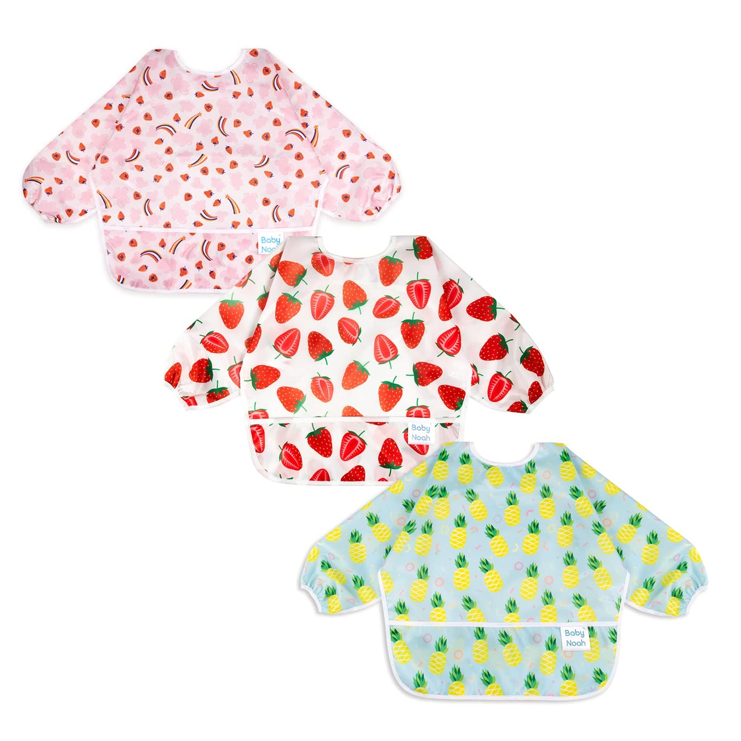 3 Pcs Waterproof Baby Bibs | Long Sleeves Weaning Smock Bib With Food Catcher Pocket For Toddler Eating | Baby Led Weaning | Ful