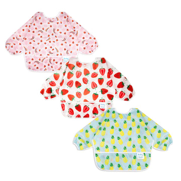 3 Pcs Waterproof Baby Bibs | Long Sleeves Weaning Smock Bib With Food Catcher Pocket For Toddler Eating | Baby Led Weaning | Ful