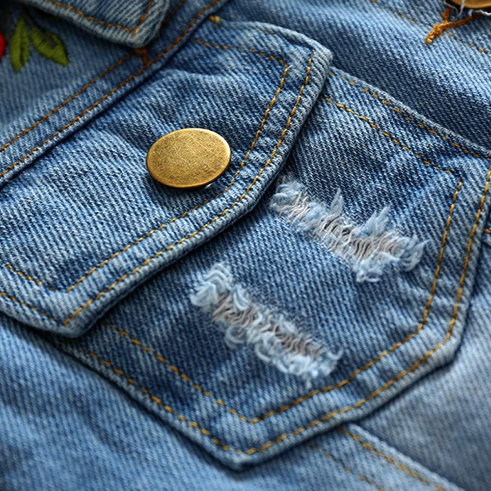 Top And Top Baby Girls Denim Jacket Rose Flower Embroidery Toddler Ripped Denim Coat For Kids (100/18-24 Months), Blue