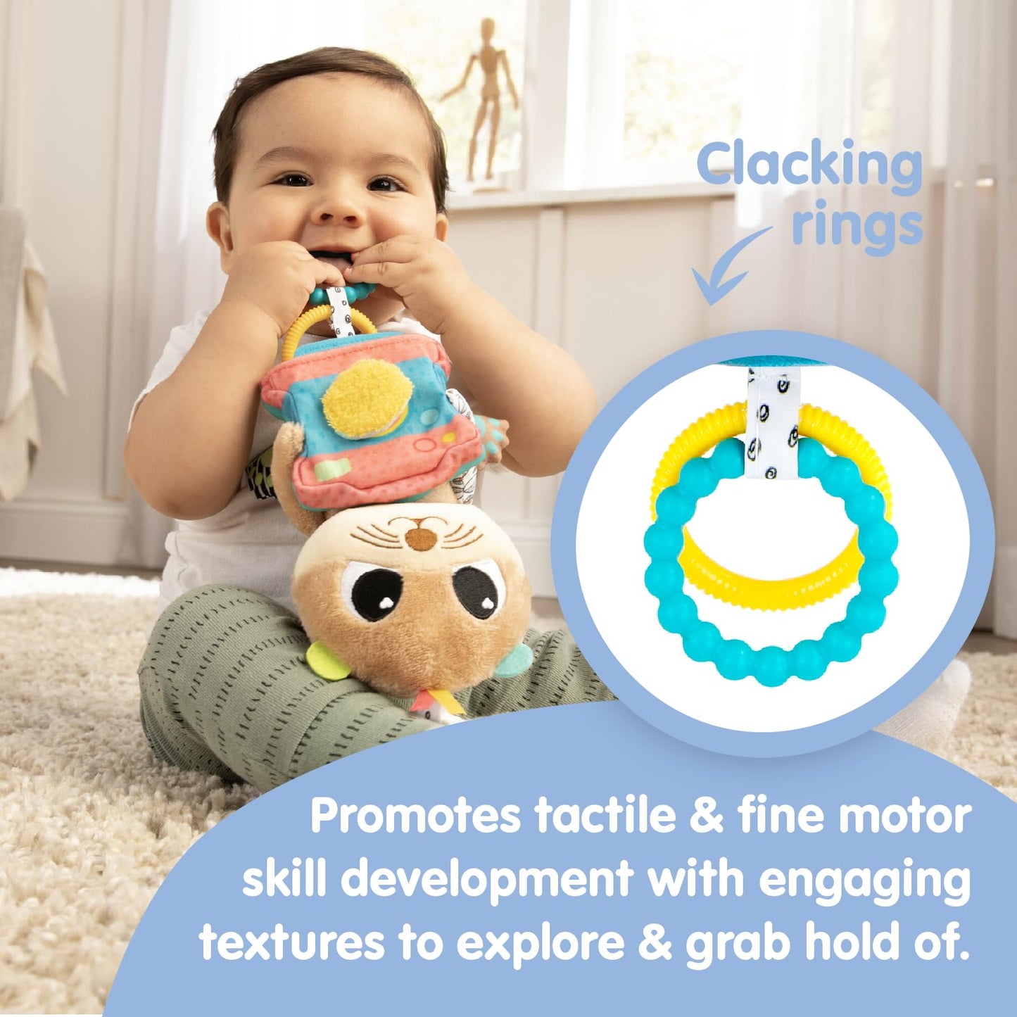 LAMAZE Arty Says Cheese Clip On Stroller Toy - Baby Sensory Toys with Crinkle and Squeak Sounds - Includes Clip for On-The-Go St